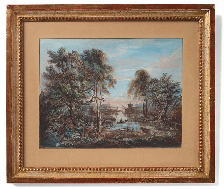 Elias Martin Attributed to, Costal landscape with forecastle.
