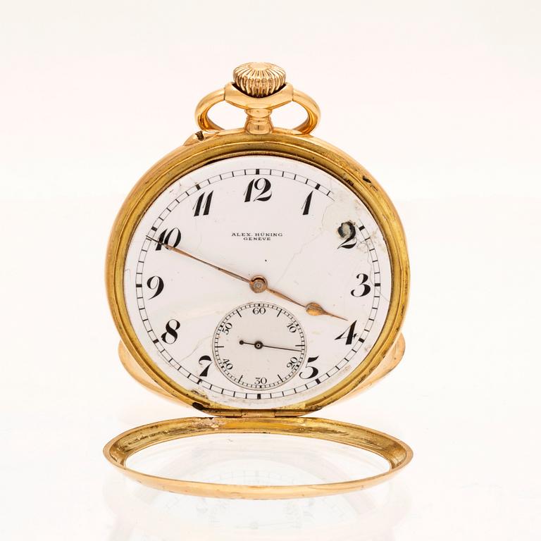 An 18K gold pocket watch by Alex Hüning, Geneve.