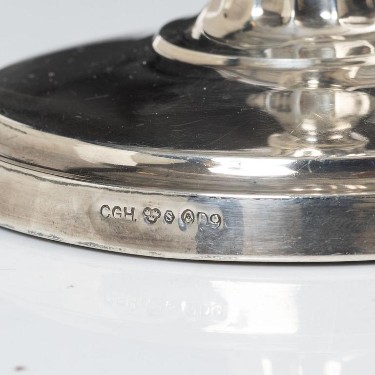 C.G. Hallberg, ljusstakar, ett par, silver, Stockholm 1954.