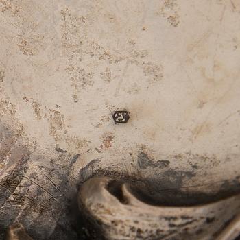 A German silver tray, mark of M.H. Wilkens & Söhne, Austrian import mark, retailer mark of V. Mayers Söhne, 1891-1901.