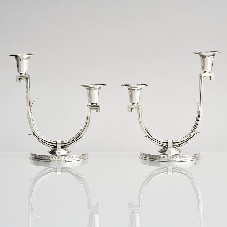 Atelier Borgila, a pair of sterling silver candelabras, Stockholm 1933.