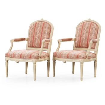 527A. A pair of Swedish Transition Rococo/Gustavian 1770's armchairs.