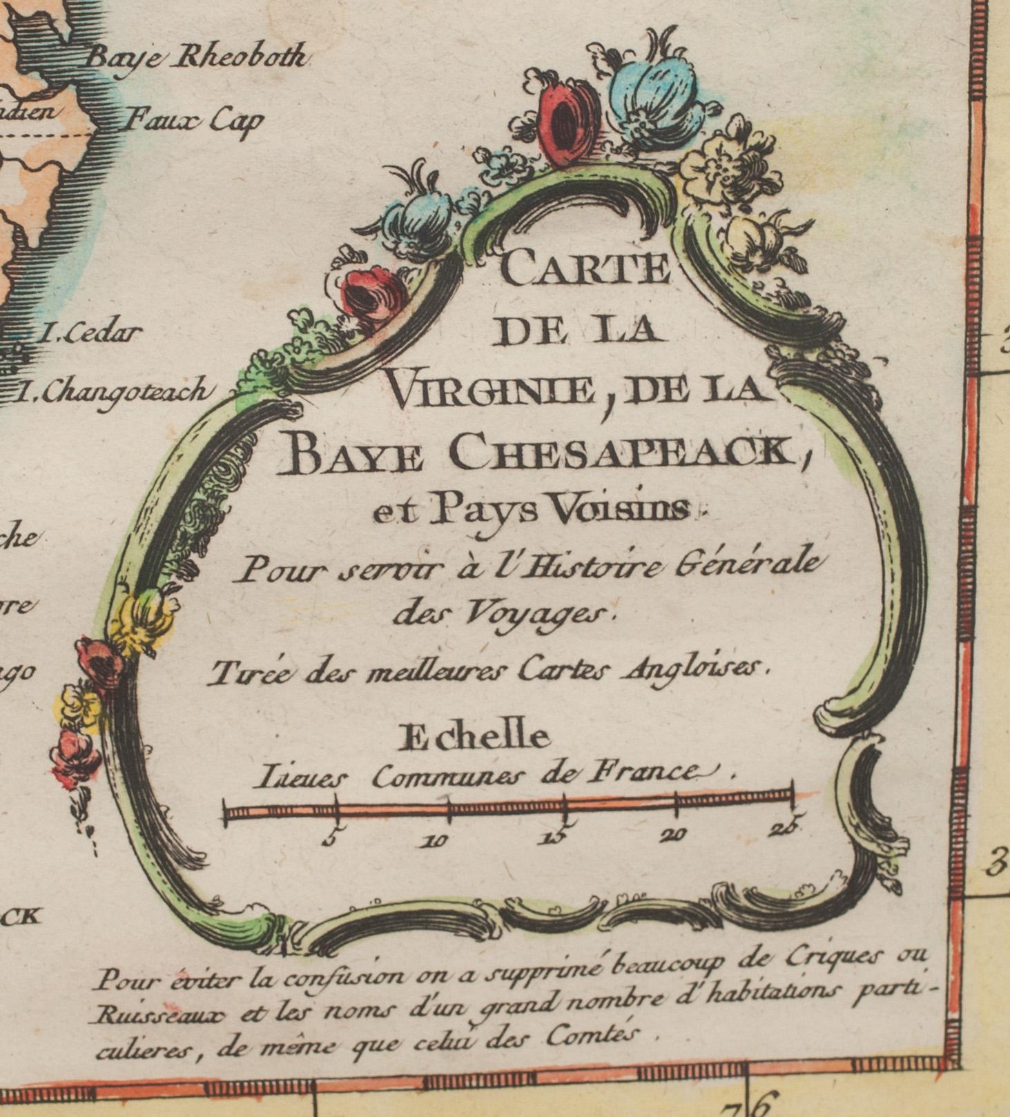 KARTA, "Carte de la Virginie, de la Baye Chesapeack, et pays Voisins"  troligen 1757, Nicolas Bellin.