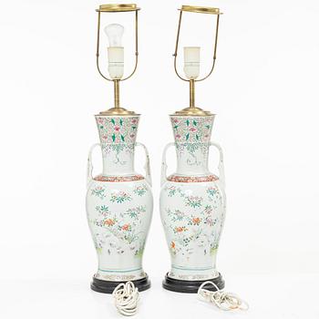 A pair of Japanese porcelain table lamps, Taishō/early Shōwa, 1920-/30s.