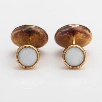 Manschettknappar, 18K guld, emalj och briljantslipade diamanter ca 0.90 ct tot.