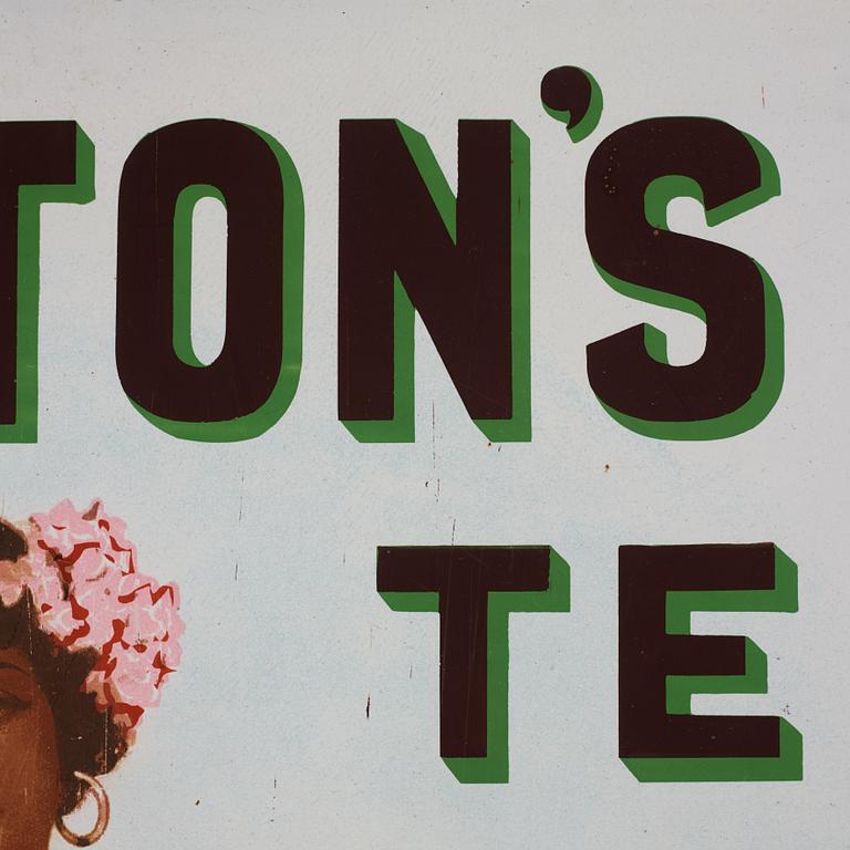 Skylt, emalj, "Lipton's te àr det Finaste i Werlden", Chromo Wolverhampton, England, tidigt 1900-tal.