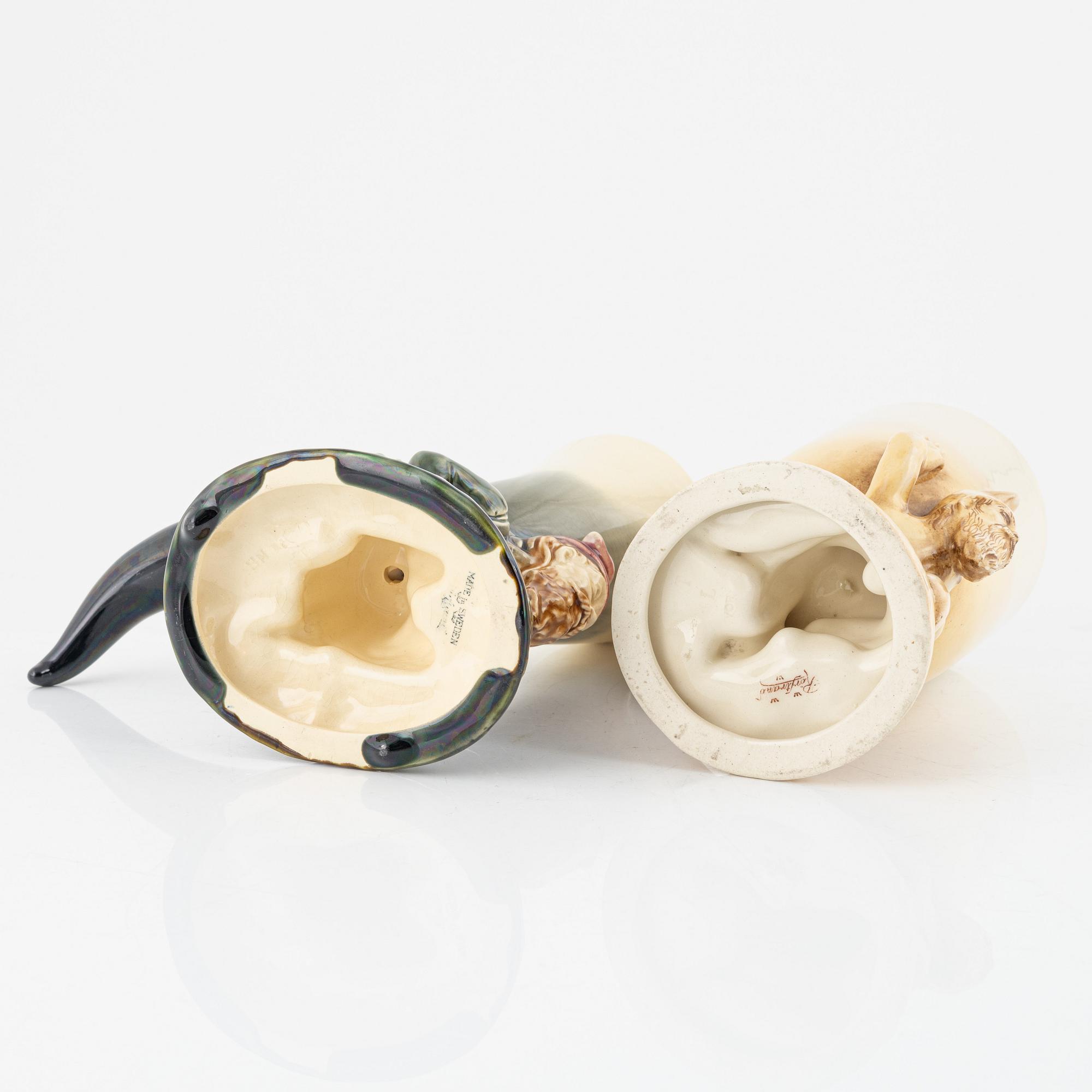 Two majolica beakers, Rörstrand, around the year 1900.