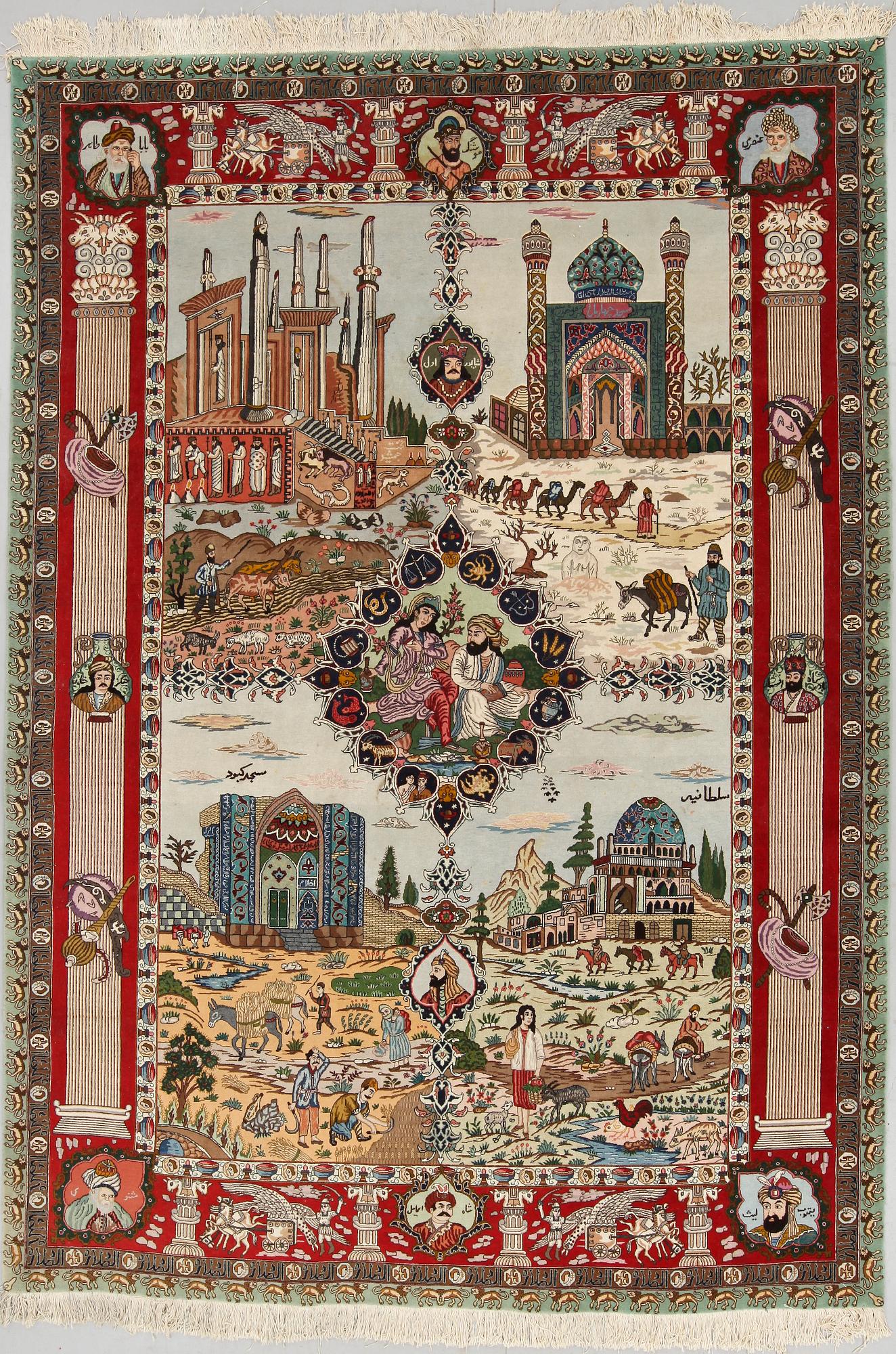 MATTA, orientalisk, figural, "De fyra årstiderna", 1900-talets slut, ca 294x207.