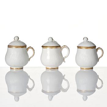 A set of six Swedish Marieberg soft paste custard cups with covers, 18th century.