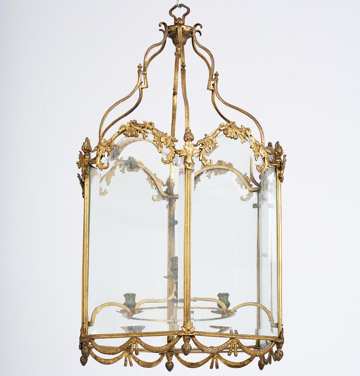 A fine Swedish rococo gilt-brass four-light lantern, Stockholm, later part of the 18th century.