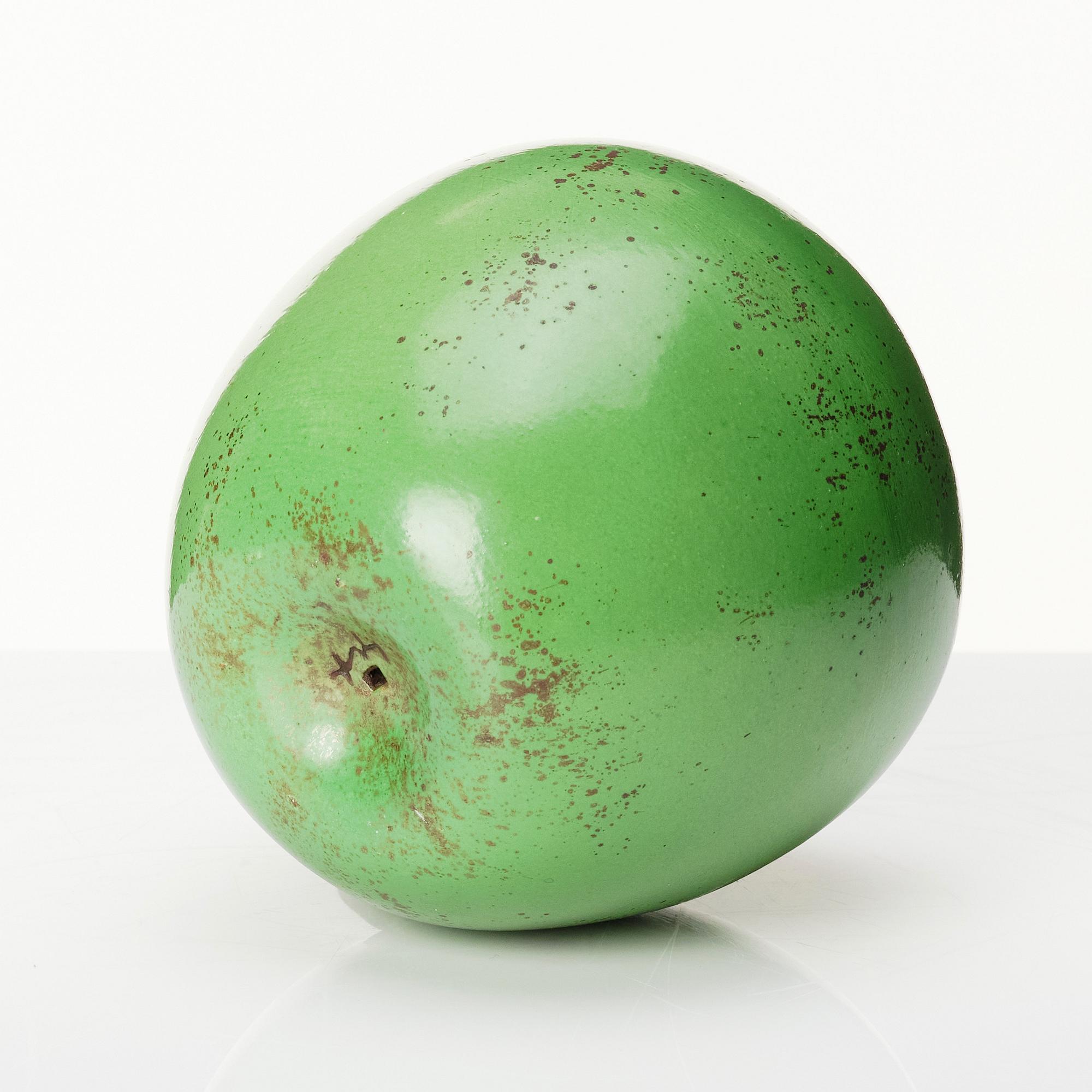 Hans Hedberg, a faience sculpture of a green glazed apple, Biot France.