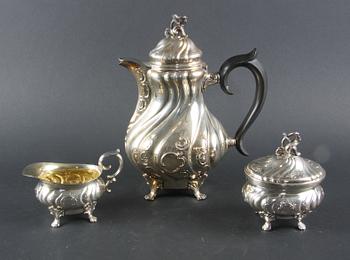 KAFFESERVIS, 3 delar, silver, C G Hallberg 1955-1956.