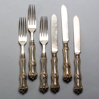 BESTICKSERVIS, 24 delar, silver, L.Larsson & co, Göteborg, 1800-talets mitt. Total vikt ca 1,9 kg.