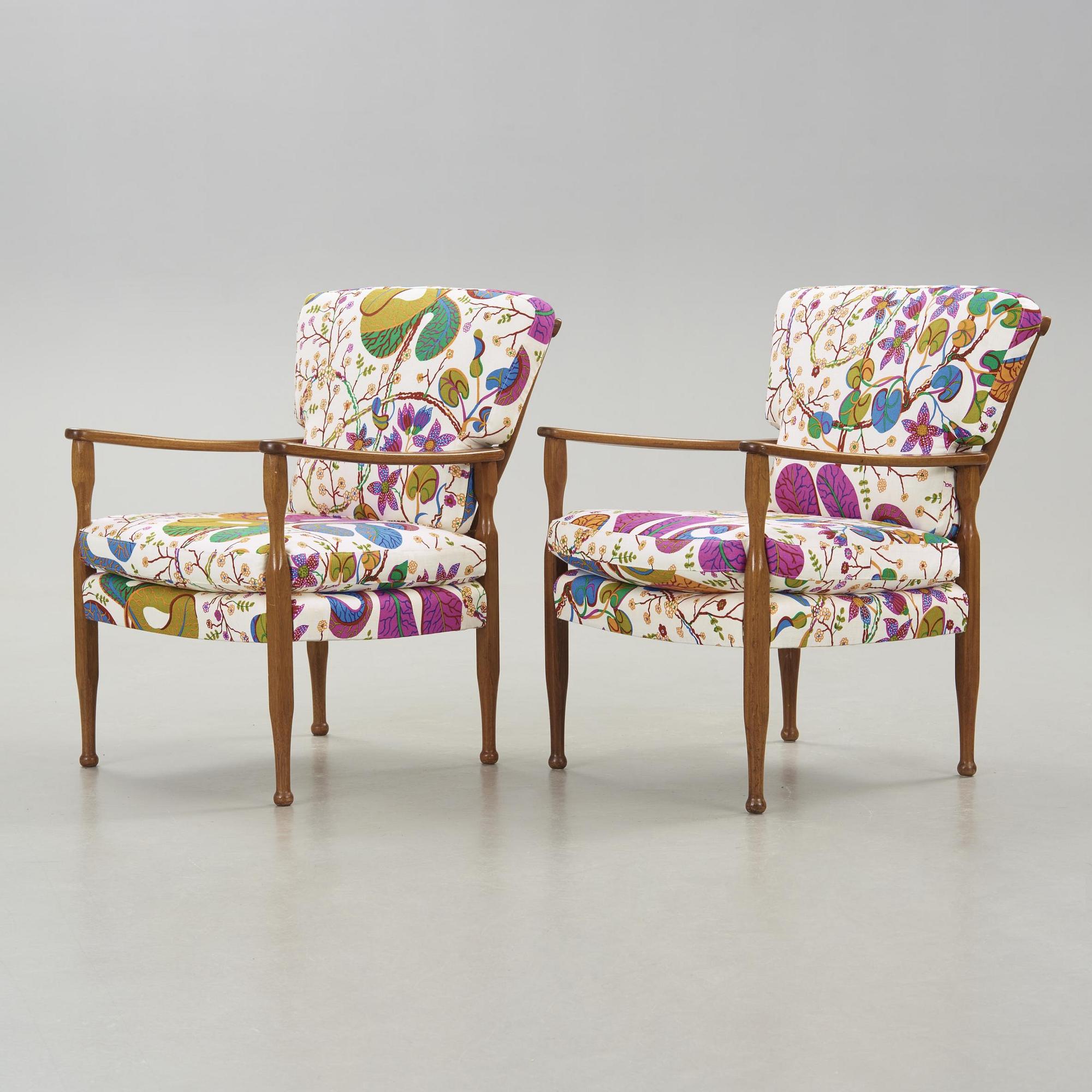 A pair of Josef Frank mahogany armchairs for Svenskt Tenn, model 891.