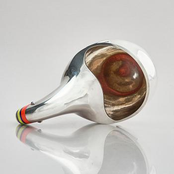 Gunnar Cyrén, "Stornäbb" (large beak), a unique sterling silver bowl with sapphires and glass, Gävle, Sweden 1977.