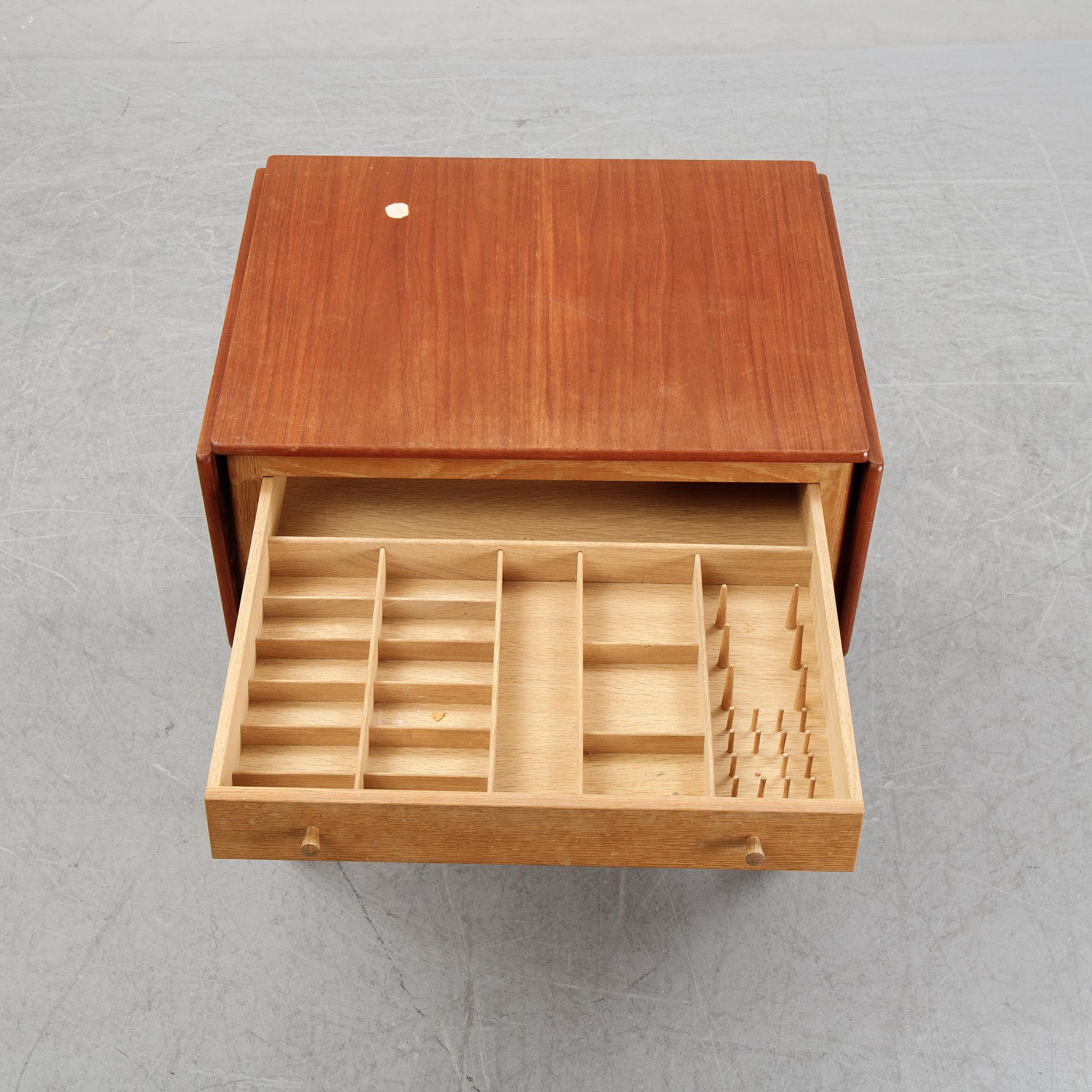 Hans J Wegner, an oak and teak AT-33 sewing table, for Andreas Tuck, Denmark.
