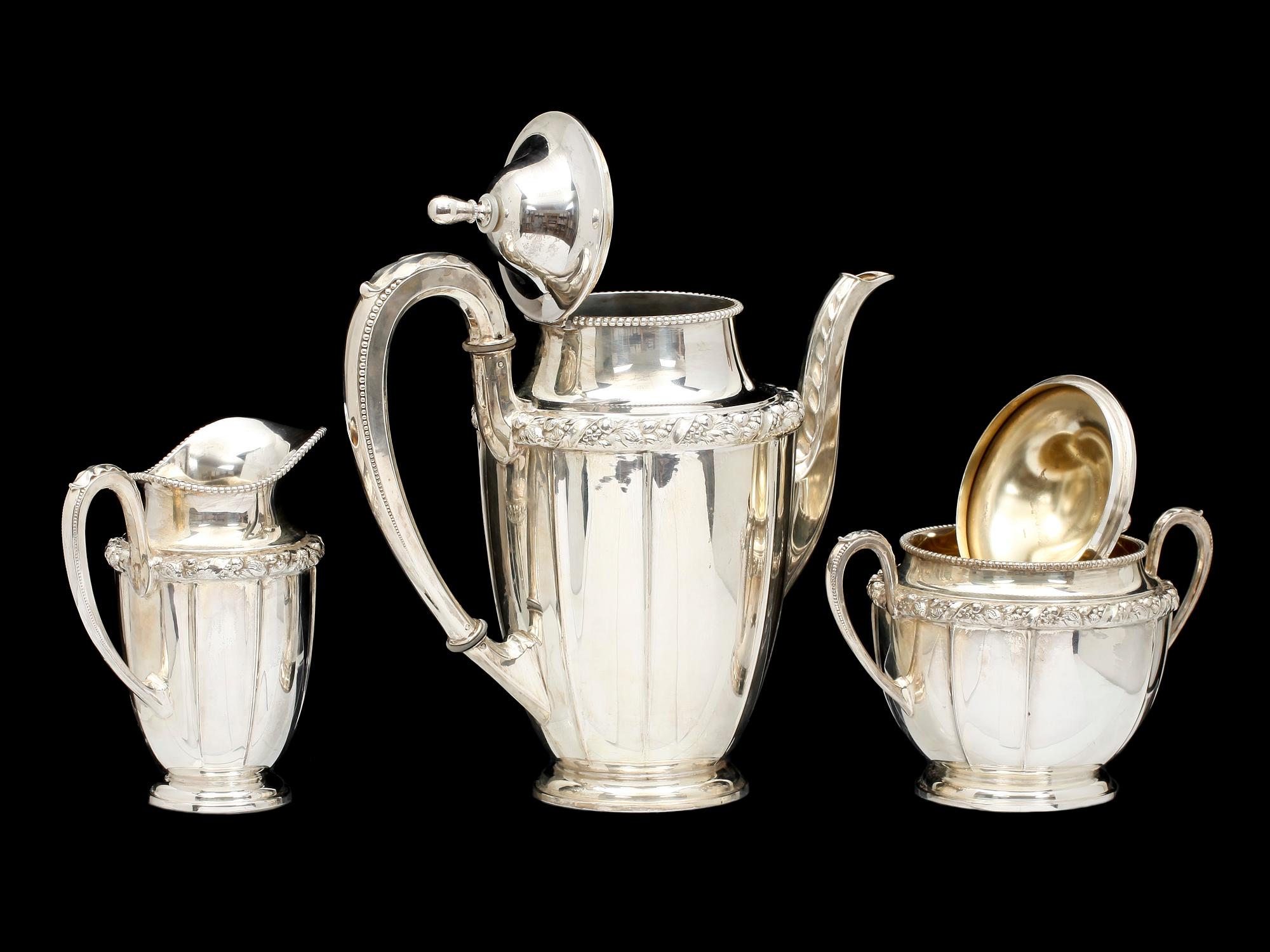 KAFFESERVIS, silver, 3 delar. G Dahlgren, Malmö 1916-17. Vikt 1.120.