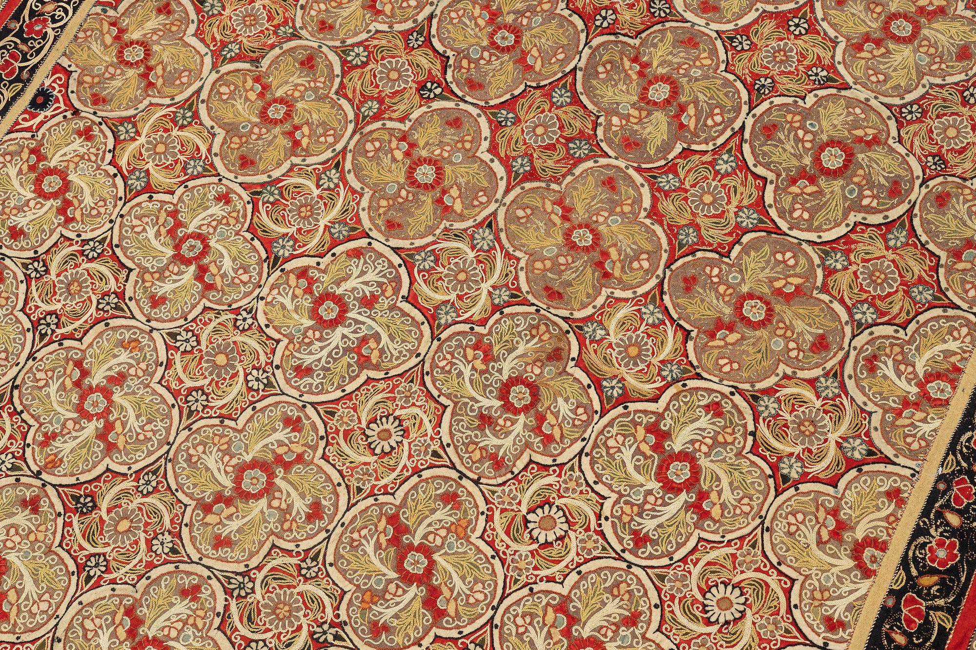 A Rasht embroidered textile, North Persia (Iran), around the year 1900, c. 216 x 127 cm.