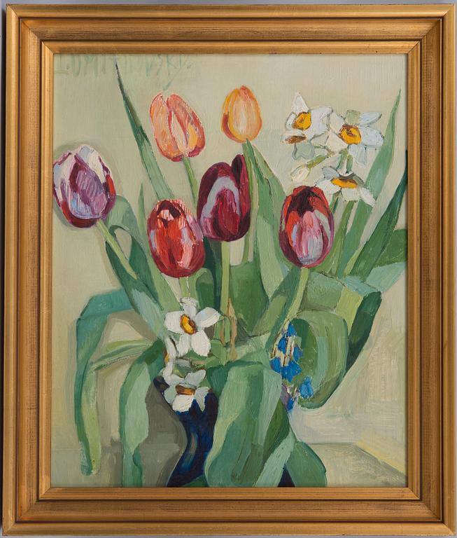Lydia Dmitrievskij, STILLEBEN MED TULPANER OCH NARCISSER.