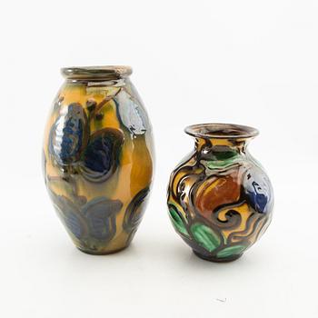 Hermann August Kähler, vases 5 pcs Denmark early 1900s glazed ceramics.