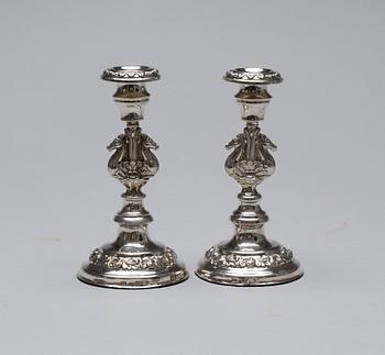 LJUSSTAKAR, ett par, silver, Carl Nyström, Stockholm, 1848.