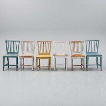 Six matched chairs, 19th Century.
