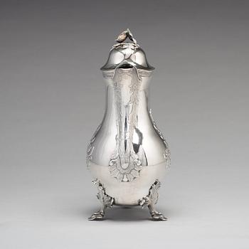 A Swedish 18th century silver rococo coffee-pot, mark of Peter Ohlijn, Karlskrona 1780.