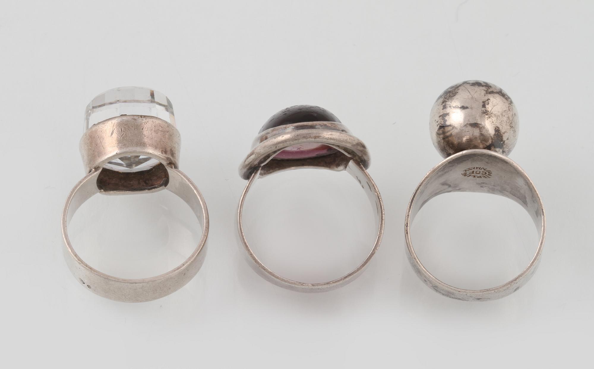 RINGAR, 3 st, silver, delvis danska stämplar. Vikt 19,0 gram.