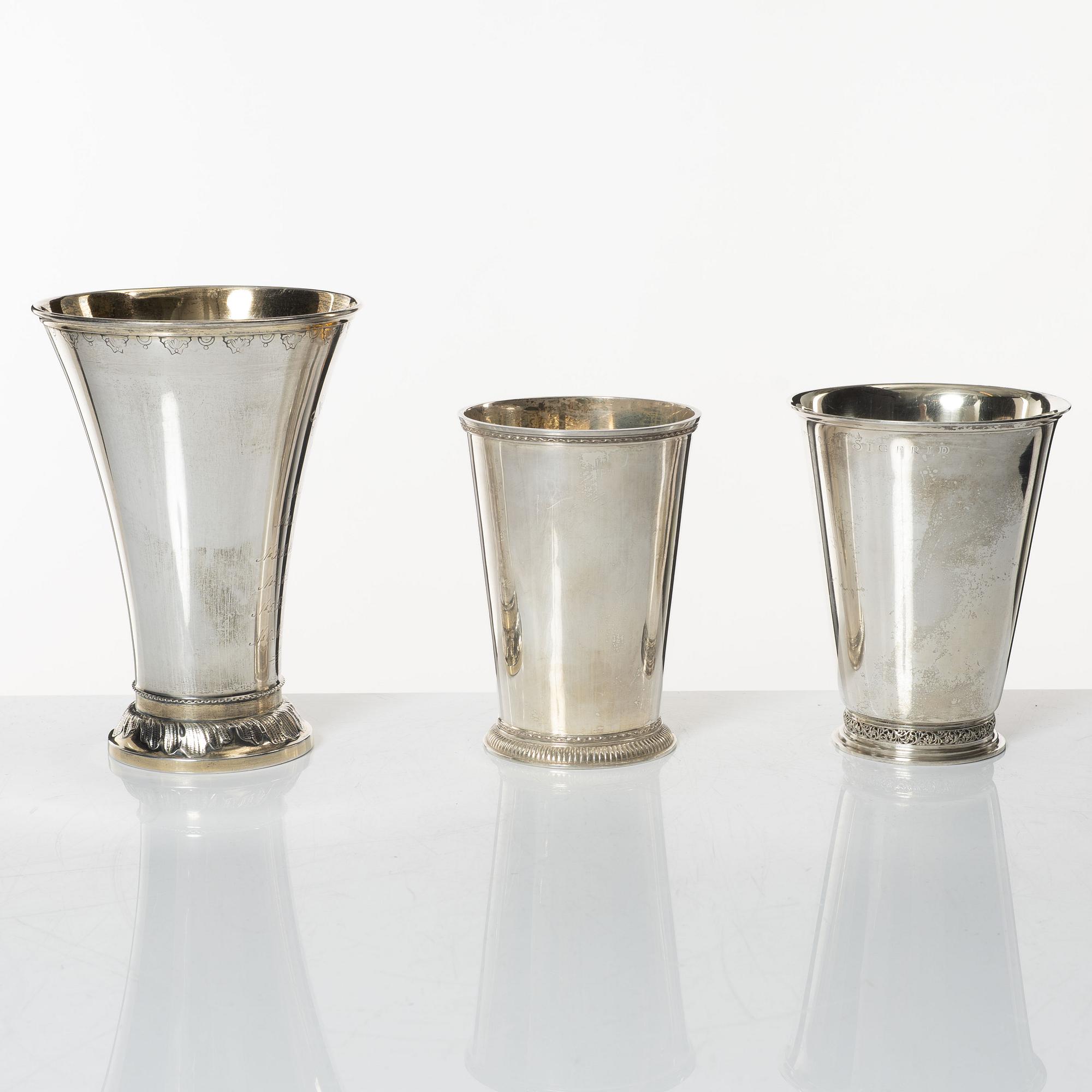 Bägare, 3 st, silver, Sverige, 1900-talets första hälft.