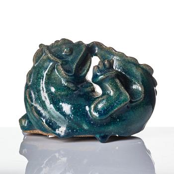 Wilhelm Kåge, a chamotte stoneware sculpture of a dragon puppy, Gustavsberg ca 1940.
