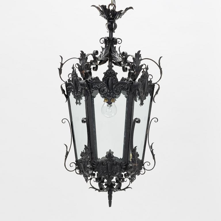 A painted metal lantern, Spain, 20th Century.