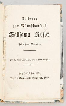 BOK, "Friherre von Münchhausens Sällsama resor" övers av Carlheim-Gyllensköld, Stockholm 1797.