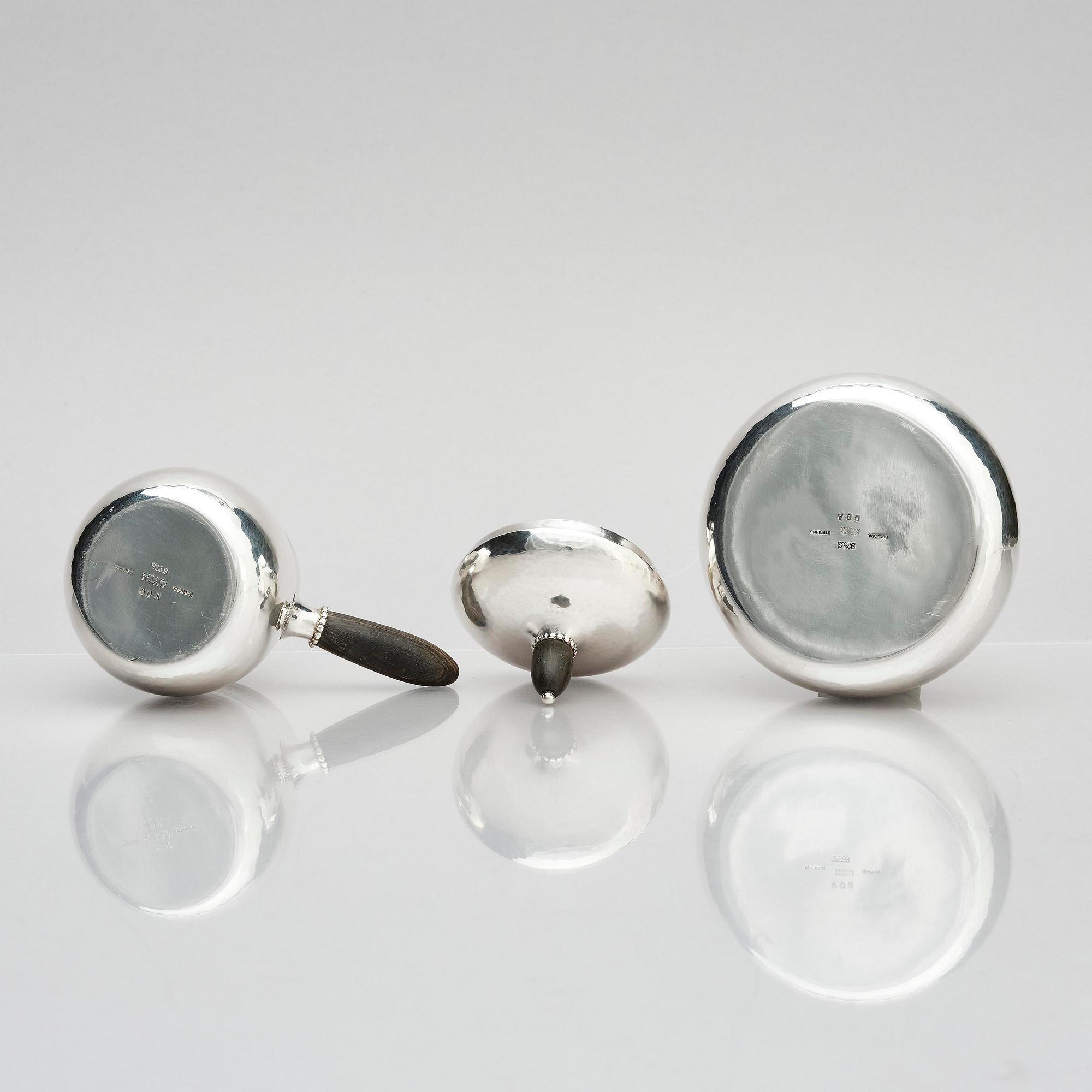 Georg Jensen, a sterling silver 3 pieces coffee set, Copenhagen, Denmark, after 1945, design no 80A.