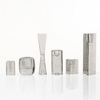 Timo Sarpaneva, Ljusstakar, 5 st, samt champagneglas, "Arkipelago", Iittala.