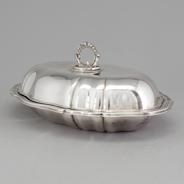 A 20th century silver plate divided serving dish with lid.