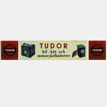 Three handpainted glass advertising signs, 'Tudor', Södermalms skyltfabrik, 1940's.