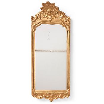 A Swedish Rococo mirror by E Göbel (master in Stockholm 1744-64), dated 1757.