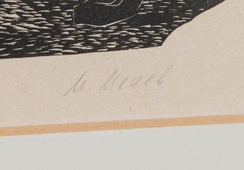 MUD MARIEVICH MECHEV, träsnitt, signerad.