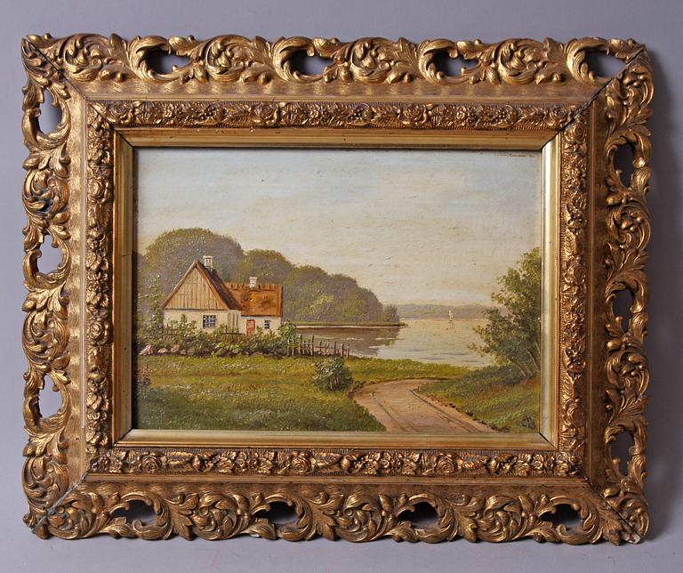 OKÄND KONSTNÄR, olja på pannå, 2 st, monogramsign, Danmark.