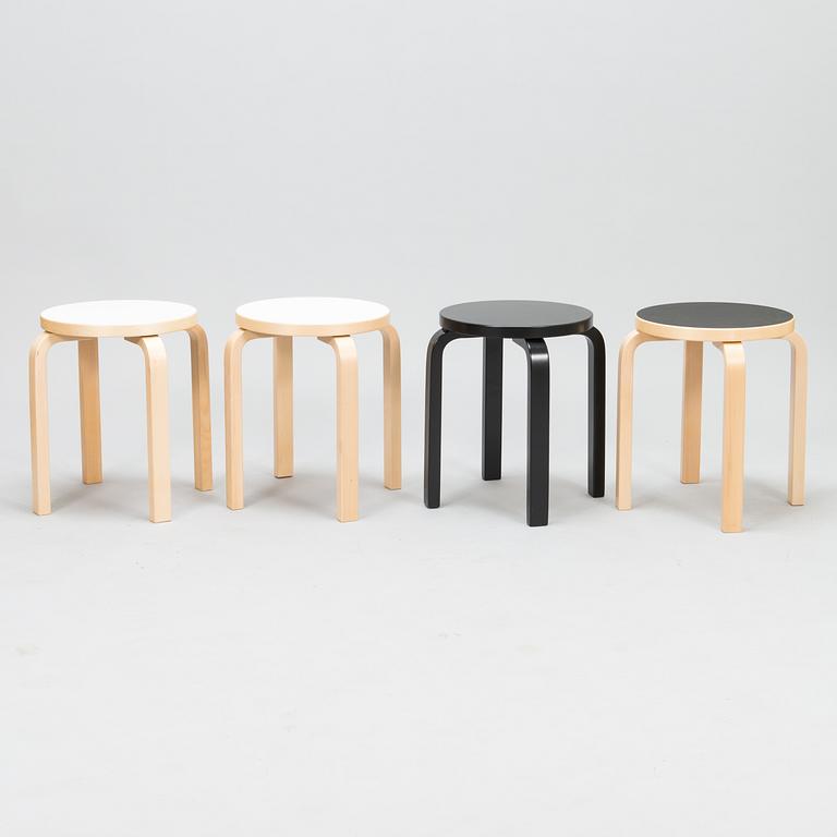 ALVAR AALTO, Four 'E60' stools for Artek from late 20th century and 2017.