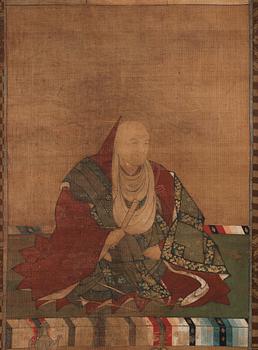 RULLMÅLNING, tusch och färg på silke. Japan, Meiji (1868-1912).