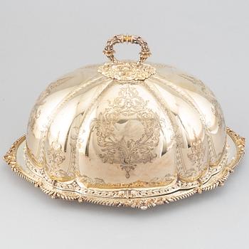 A silver plated cover by Martin, Hall & Co, Sheffield, and dish.