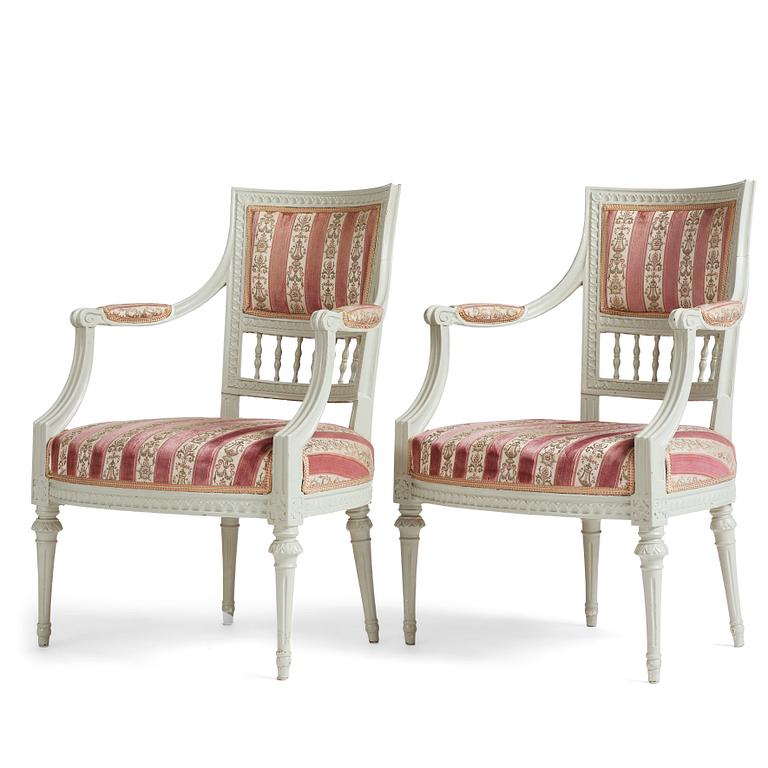 A pair of Gustavian armschairs bu J E Höglander.