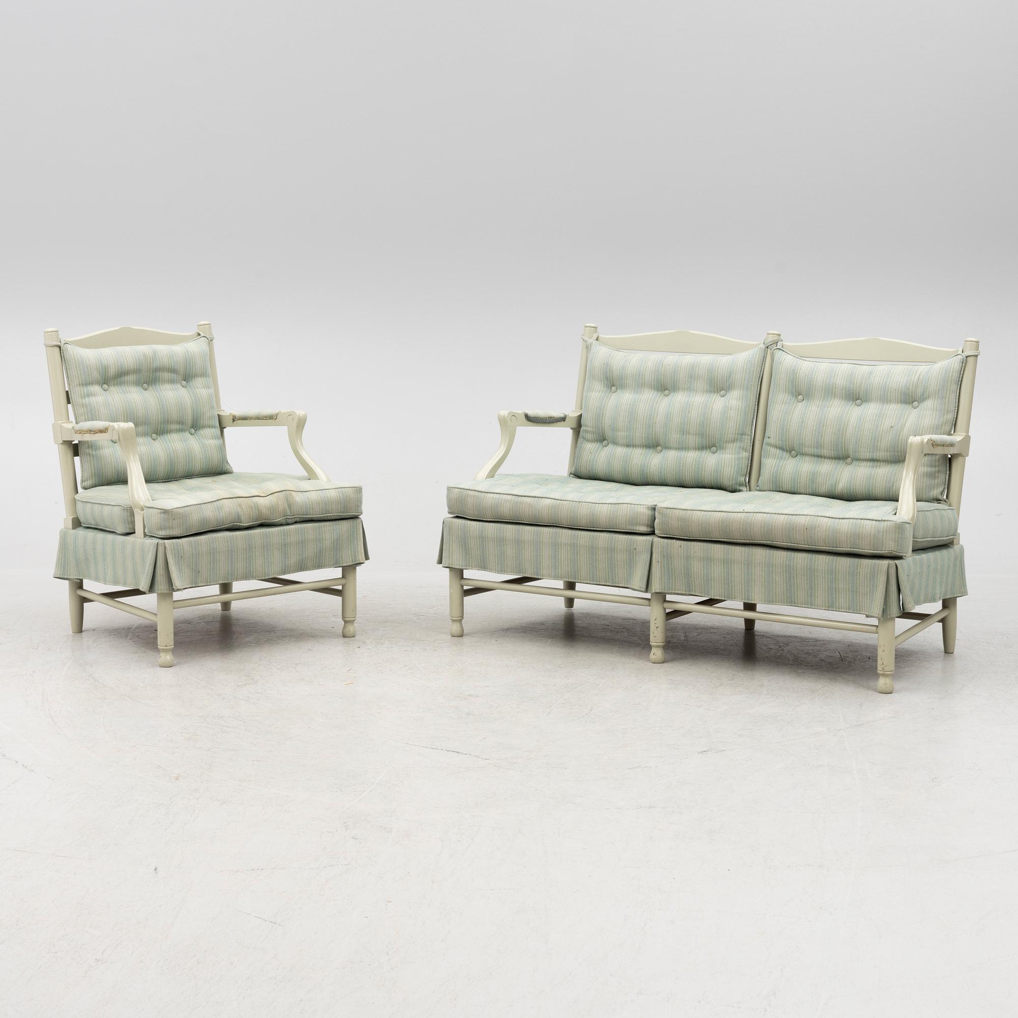 A sofa and armchair, of so called model "Gripsholms", Sweden, late 20th century.