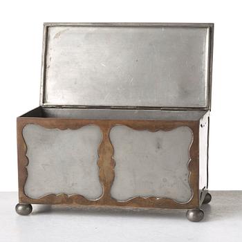 Firma Svenskt Tenn, a pewter and brass box, Stockholm 1930, model A 854.