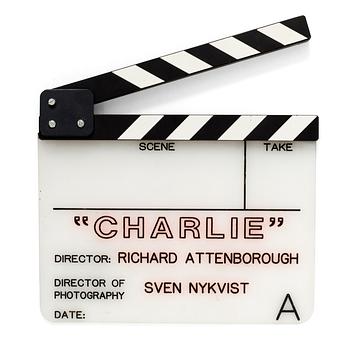 CLAPPER BOARD from the movie "Chaplin", USA 1992. Director: Richard Attenborough.