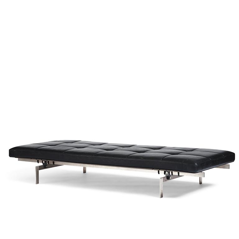 Poul Kjaerholm, a "PK-80" black leather and steel base daybed, edition Fritz Hansen, 2013.