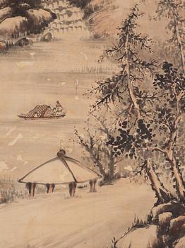A Chinese scroll painting, ink and colour on paper, Qing dynasty.