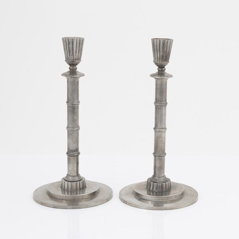 Erik Fleming, a pair of pewter candle holdes, Norrahammars tenn, Sweden, 1930.