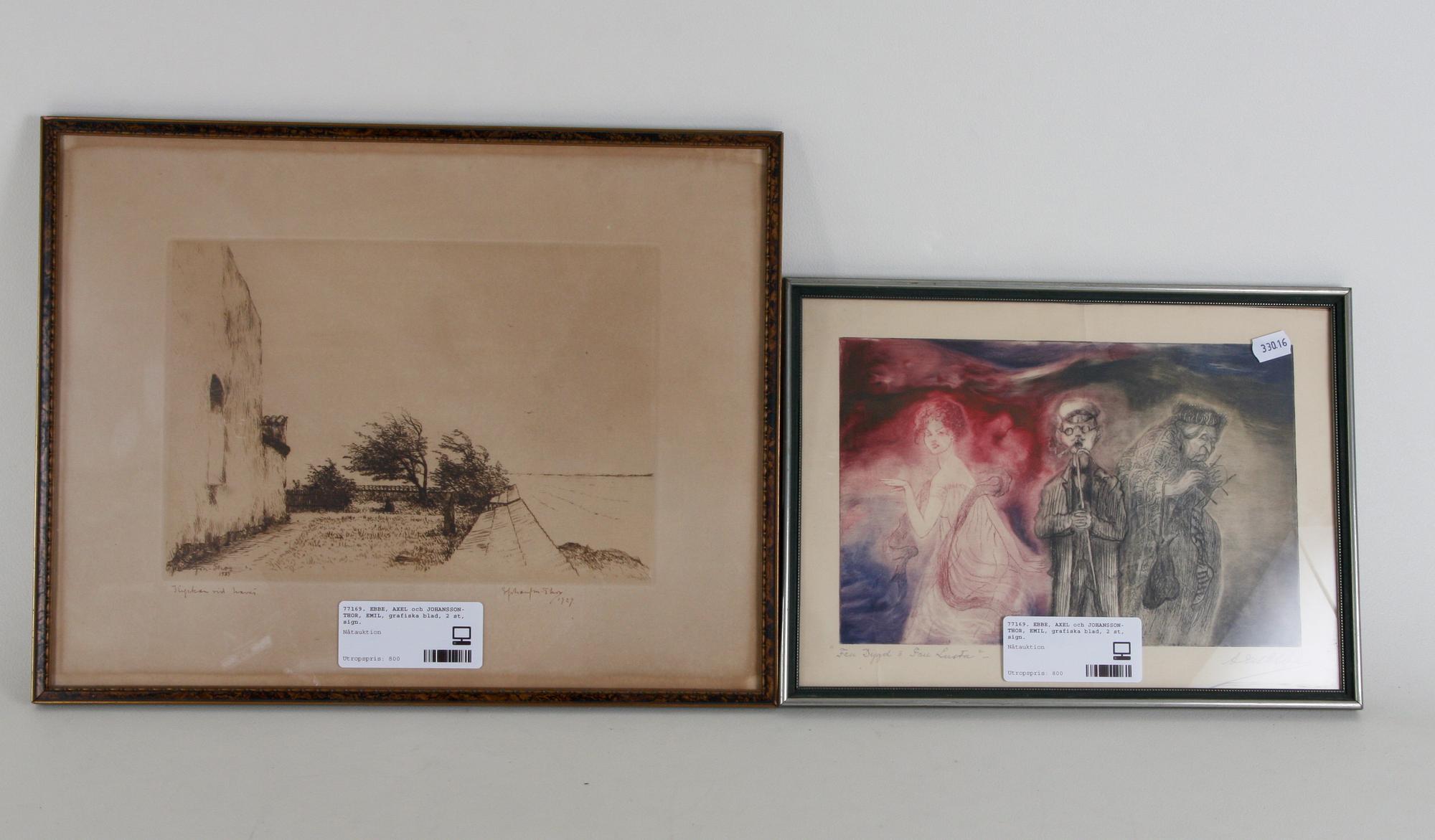 EBBE, AXEL och JOHANSSON-THOR, EMIL, grafiska blad, 2 st, sign.